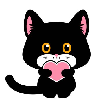 Komik sevimli siyah kedi. Kalpli şirin bir kedi. Çizgi film stili