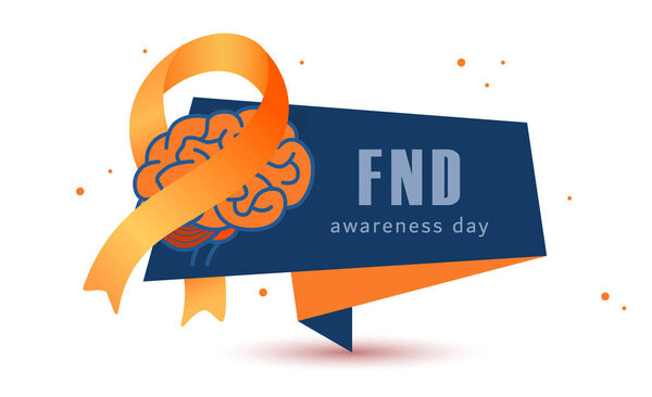 FND (functional neurological disorders) Awareness Day vector illustration. Brain and ribbon banner