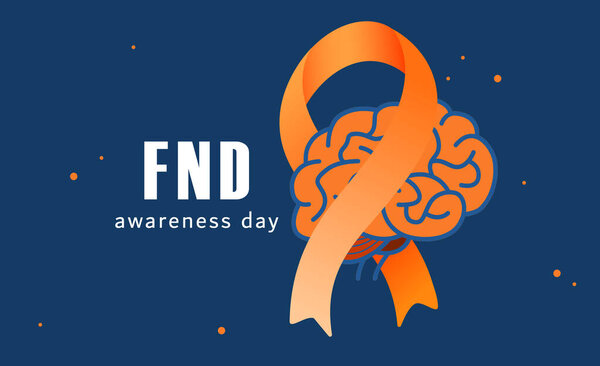 FND (functional neurological disorders) Awareness Day vector illustration. Brain and ribbon banner