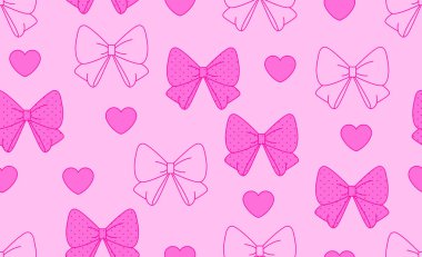 Kusursuz desenli soyut pembe arka plan çizimi. Kalp ve fiyonklar pembe arka plan. Dekorasyon pankartı, Lol 'un sürpriz bebek stili. Davet kartı şablonu