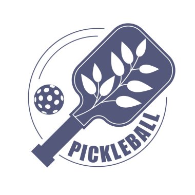 Pickleball vektör çizimi. Pickleball etiketi, rozet, tasarım elemanı. Spor tasarımı vektör illüstrasyonu. Spor baskısı. Retro vintage illüstrasyon. Raket ya da raket ve top