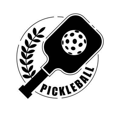 Pickleball vektör çizimi. Pickleball etiketi, rozet, tasarım elemanı. Spor tasarımı vektör illüstrasyonu. Spor baskısı. Retro vintage illüstrasyon. Raket ya da raket ve top