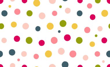 Yaratıcı renkli çember karalaması kusursuz desen. Çocuklar için eğlenceli minimalist tarz sanat arkaplanı ya da benekli moda tasarım. Basit çocuksu parti geçmişi