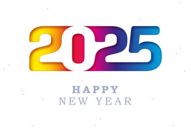Mutlu yıllar 2025 vektör illüstrasyonu. Renkli tasarım, moda tarzı, 2025 takvimi