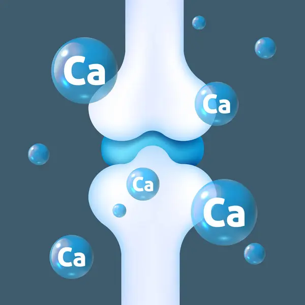 Weißer Knochen Und Calcium Knochen Mit Kalzium Calciummineralzeichen Glänzende Tropfenkapsel — Stockvektor