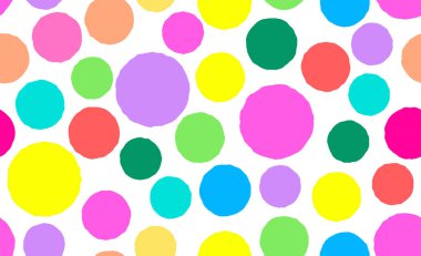 Renkli daire çizimi, kusursuz desen. Renkli noktalı kusursuz el çizimi deseni. Vektör fırça darbeleri tasarım elementleri. Duvar kağıtları, şablon dolguları, web sayfası arkaplanları, yüzey metinleri için mükemmel