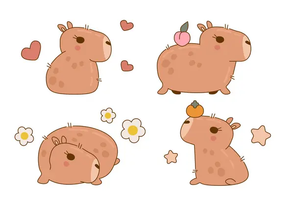 Sevimli Komik Capybara Karakterleri Tatlı Capybara Hayvan Karakteri Kemirgeni Vektör — Stok Vektör