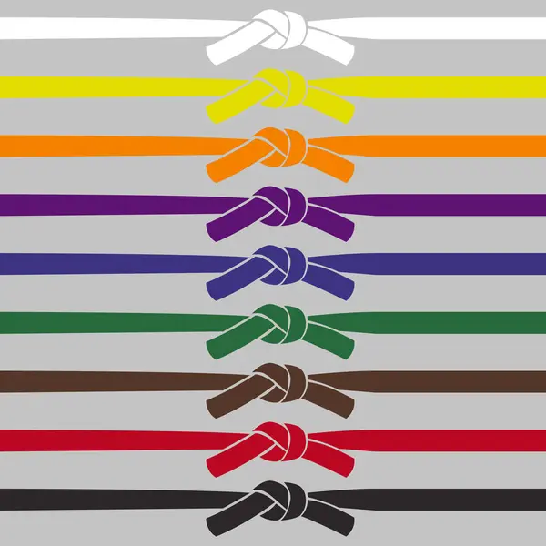 Set Con Cinturones Karate Sobre Fondo Blanco Colección Completa Cinturones Vectores de stock libres de derechos