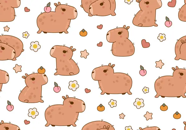 Naadloos Patroon Met Leuke Grappige Capybara Karakters Leuke Capibara Dier Rechtenvrije Stockvectors
