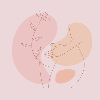 Hamile kadın ikonu, işaret, sembol. Annelik, Doğum, Hamilelik, Doğum. Doula yardım ediyor. Hamile bir kadının doğrusal silueti.