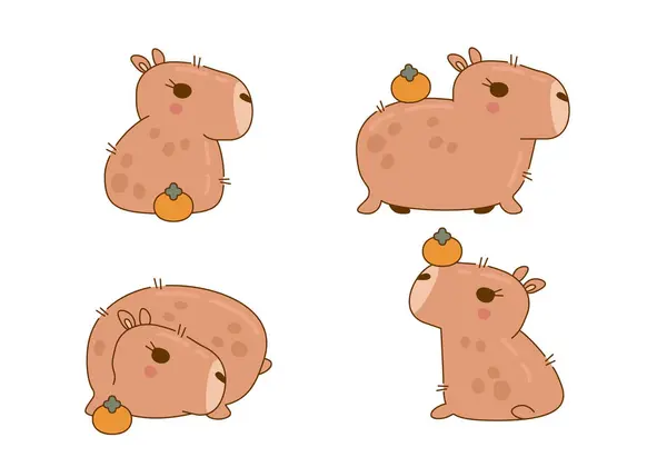 Sevimli Komik Capybara Karakterleri Tatlı Capybara Hayvan Karakteri Kemirgeni Vektör — Stok Vektör