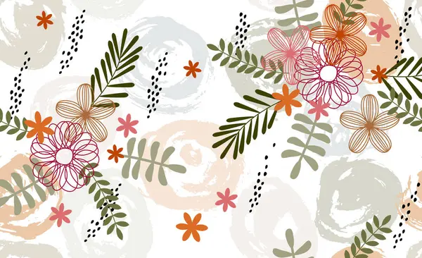 Naadloos Patroon Met Bloemen Bladeren Vector Illustratie Handgetekend Ontwerp Rechtenvrije Stockillustraties