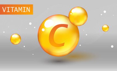 Beslenme işareti kavramı vektör. Vitamin C. kimyasal formül gücünü