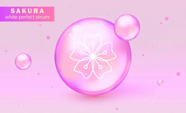Sakura Kosmetika Ansiktsrengöring Banner Skönhet Kosmetisk Produkt Rosa Bakgrund Med Stockvektor