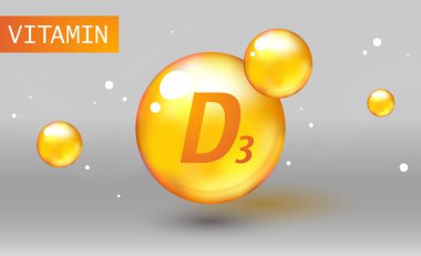 Vitamin altını parlayan hap kapsülü ikonu. D-3 vitamini. Kolekalciferol vitamin düşürücü hap kapsülü. Parlak altın özlü damlacık. Güzellik tedavisi, beslenme, cilt bakımı. holecalciferol. D vitamini 3