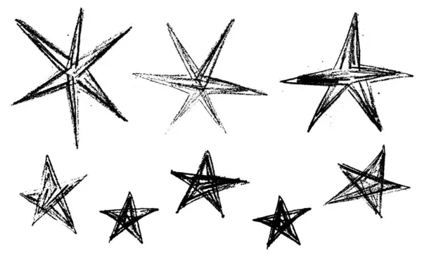 Stars Set Hand Drawn Star Sketch Doodle Vector Illustration Black 矢量图形