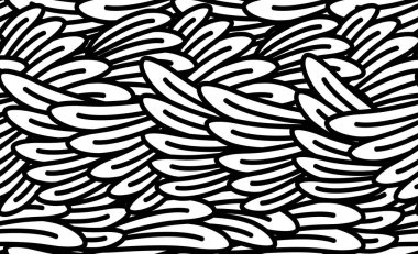 Tüysüz desenli arka plan. Sonsuz siyah ve beyaz doku vektör arkaplanı. Duvar kağıtları, şablon dolguları, web sayfası arkaplanları, yüzey dokuları, tekstil için mükemmel