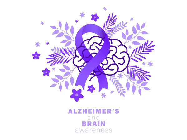 Alzheimer Brain Awareness Month Brain Ribbon Διάνυσμα Αρχείου