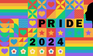 Kalpli gökkuşağı arka planı. LGBT + Gurur tasarımı. Gökkuşağı topluluğunun gurur ayı. Aşk, özgürlük, destek, barış. İçinde LGBT gökkuşağı bayrağı, kalp ve aşk olan bir poster. Renkli sosyal medya gönderme şablonu