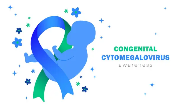 National Congenital Cytomegalovirus Awareness Month Ribbon Child Flower Stock Vector