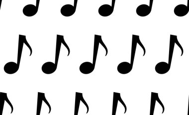 Müzik notaları kusursuz arkaplan, nota arkaplanı, kusursuz doku tasarımı. Tek renkli siyah beyaz nota deseni