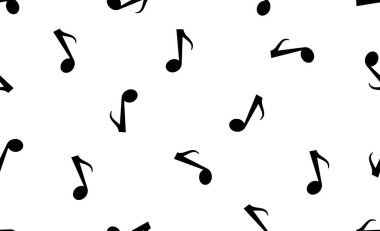 Müzik notaları kusursuz arkaplan, nota arkaplanı, kusursuz doku tasarımı. Tek renkli siyah beyaz nota deseni