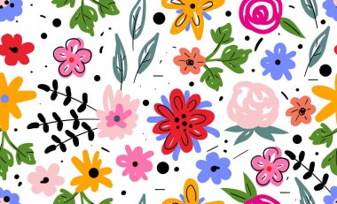 Çiçekler ve yapraklarla kusursuz desen. Hoş bir arkaplan