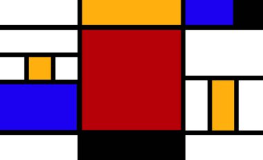 Bauhaus retro model tasarımı. Piet Mondrian tarzı sanat. Parlak geometrik tasarım. Çoklu renk arkaplanı