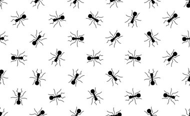 Karıncaların kusursuz deseni. Vektör çizimi. Kusursuz siyah karınca deseni. Siyah ve beyaz İskandinav tarzı hayvan tasarımı