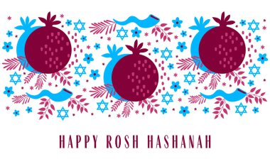 Yahudi Yeni Yılı için nar kokulu tebrik kartı, Shana Tova, Rosh Hashanah. Vektör illüstrasyonu