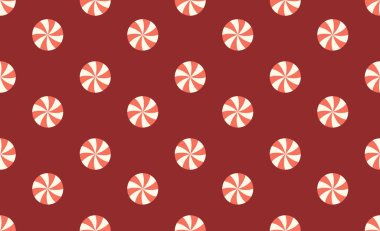 Şekerli kusursuz Noel deseni. Naneli Şekil. Çilekli, kıvrımlı, dikişsiz şeker deseni. Kumaşlar, çocuk kıyafetleri ve moda baskısı için mükemmel. Vektör illüstrasyonu