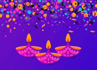 Diwali Işık Festivali. Mutlu Diwali geçmişi. Vektör çizimi. Mumla kutlayalım. Hint bayramı tebrik kartı. Kağıt işareti