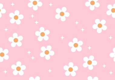 Tatlı karikatür, çiçek pastel, kusursuz desen. Papatya çiçekli organik form ve modaya uygun çizgi film tarzındaki diğer elementler