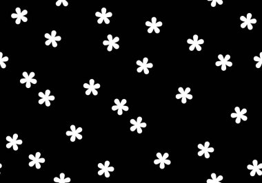 Sevimli karikatür çiçeği siyah ve beyaz monokrom dikişsiz desen. Papatya çiçekli organik form ve modaya uygun çizgi film tarzındaki diğer elementler