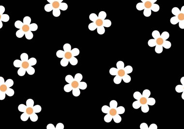 Çiçeksiz şirin çizgi film deseni. Papatya çiçekli organik form ve modaya uygun çizgi film tarzındaki diğer elementler