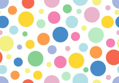 Renkli yuvarlak desen. Şirin kumaş, hatıra defteri ve kırtasiye projeleri için oldukça düzgün bir tekrarlama şablonu. Puantiyeli arka plan sınırı. Şirin vektör sanatı