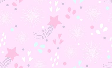 Şirin elementlerle kusursuz tasarım. Yıldızlar, kalpler, ışıklar, tatil parti sembolleri. Dekorasyon pankartı, Lol 'un sürpriz bebek stili. Davet kartı şablonu