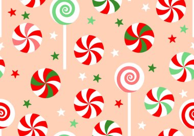 Lolipoplarla kusursuz desen. Noel tatlıları. Yeni yıl şekerleme arka planı. Vektör illüstrasyonu