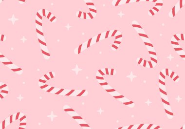 Çubuklu şekerli kusursuz desen. Noel şekeri arka planı. Noel çubuğu. Geleneksel Noel şekeri. Çizgili desenli Noel Baba karamel bastonu