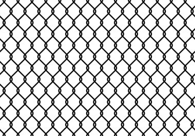 Çelik tel zincir çitin dikişsiz deseni. Eşkenar dörtgenli metal kafes, elmas şekilli siluet. Şebeke çitleri. Hapishane tel örgüsü dikişsiz dokusu