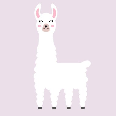 Lama alpaka. Komik alpaka hayvanı. Şirin Lama ya da Wooly Alpaca Karakteri. Mutlu küçük lama