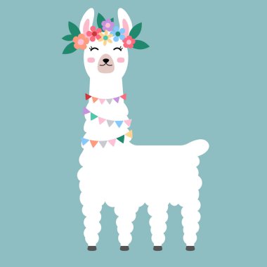 Lama alpaka. Komik alpaka hayvanı. Şirin Lama ya da Wooly Alpaca Karakteri. Mutlu küçük lama