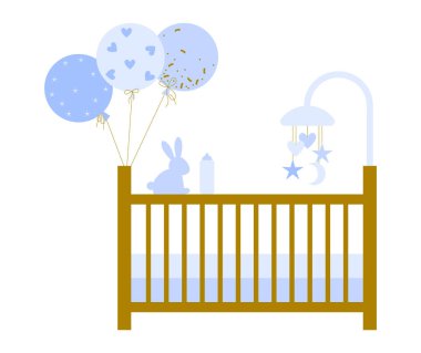 Erkek bebek için beşik. Bebek odası için oyuncak atlıkarıncayla yatak. Bebek odası ve cep telefonu. Çocuk beşiği. Bebek odası için atlıkarıncalı boş bebek yatağı.