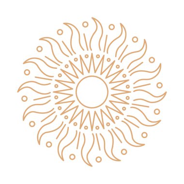 Güneş. Beyaz arkaplanda sarı simge. Vektör çizimi. Beyaz arkaplanda güneş simgesi