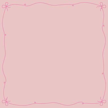 Fiyonklu dalgalı çerçeve. Moda, modaya uygun, tuhaf bir sınır. Yaylı romantik kıvırcık dekoratif vektör çerçevesi. Kırmızı fiyonklu dalgalı çerçeve. Tebrik kartı, düğün ve doğum günü partisi için eski model çerçeve