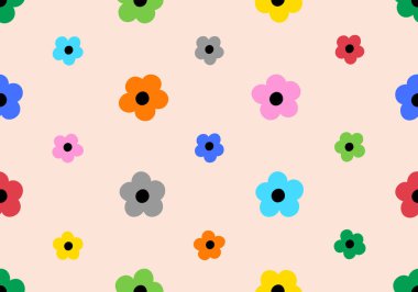 Bahar renginde çiçek elementlerinin kusursuz deseni. Eğlenceli karalama çiçek dokusu çocuksu bir şekilde arka plan deseni. Kumaş, kapak, ambalaj, duvar kağıdı için tasarım