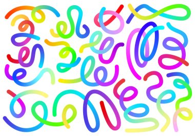 Soyut Renk Gökkuşağı Gradyan Şekilleri Vektör Grafik Kümesi, Koleksiyon. Parlak Renklerle Dalgalı Çizgiler. Renkli Sıvı Tasarım Elementleri. Kıvrımlı Dalga Deseni