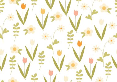 Çiçekler ve yapraklarla kusursuz desen. Hoş bir arkaplan