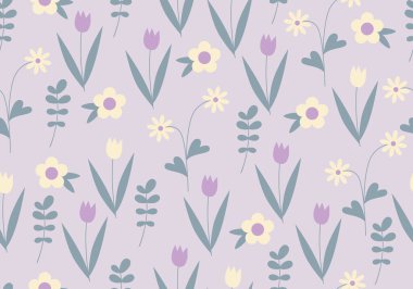 Çiçekler ve yapraklarla kusursuz desen. Hoş bir arkaplan