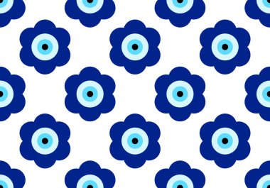 Kem gözlü Türk çiçekli pürüzsüz desen. İyi şanslar. Türk fayansı. Oriental tasarım vektör arka planı. Duvar kağıtları, şablon dolguları, web sayfası arkaplanları, yüzey dokuları, tekstil için mükemmel